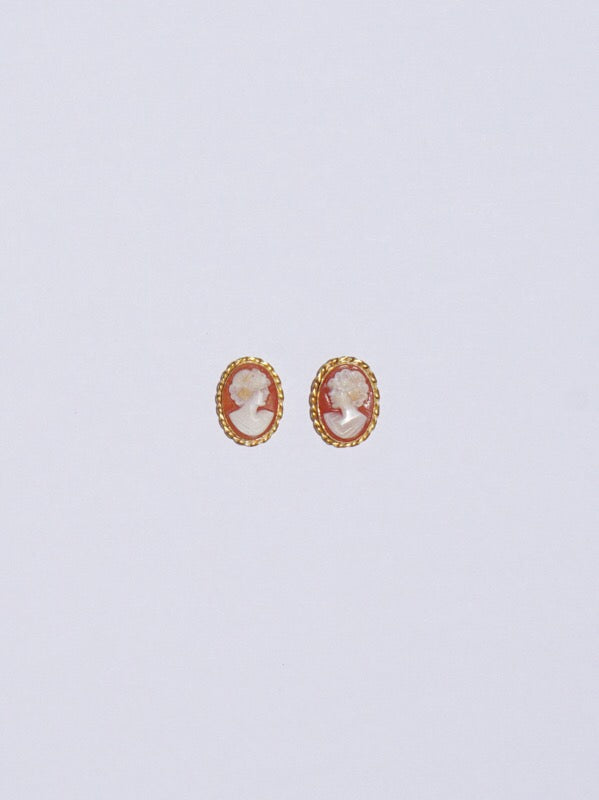 24k Gold Plated Shell Cameo Post Earrings