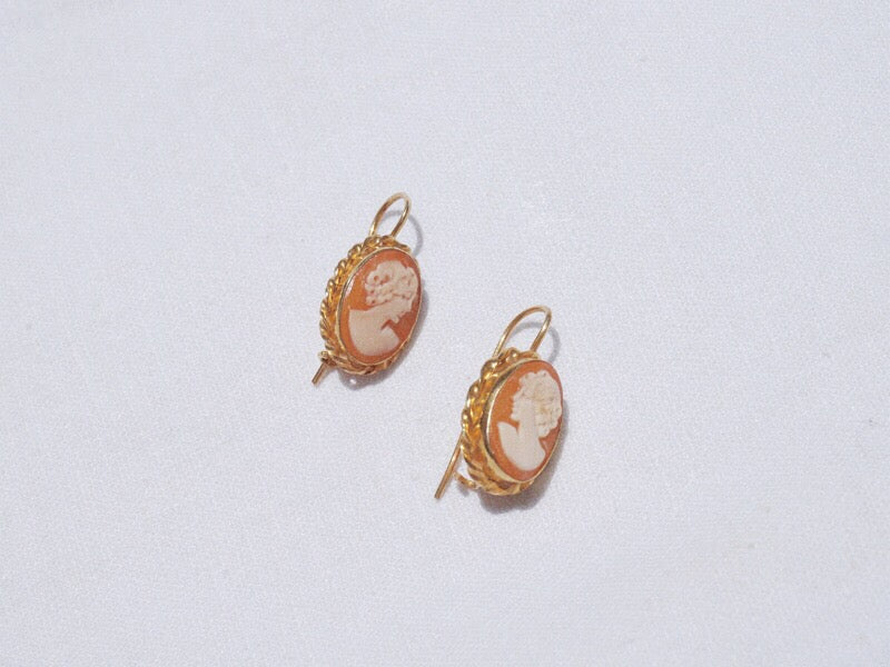 24k Gold Plated Shell Cameo Hook Earrings