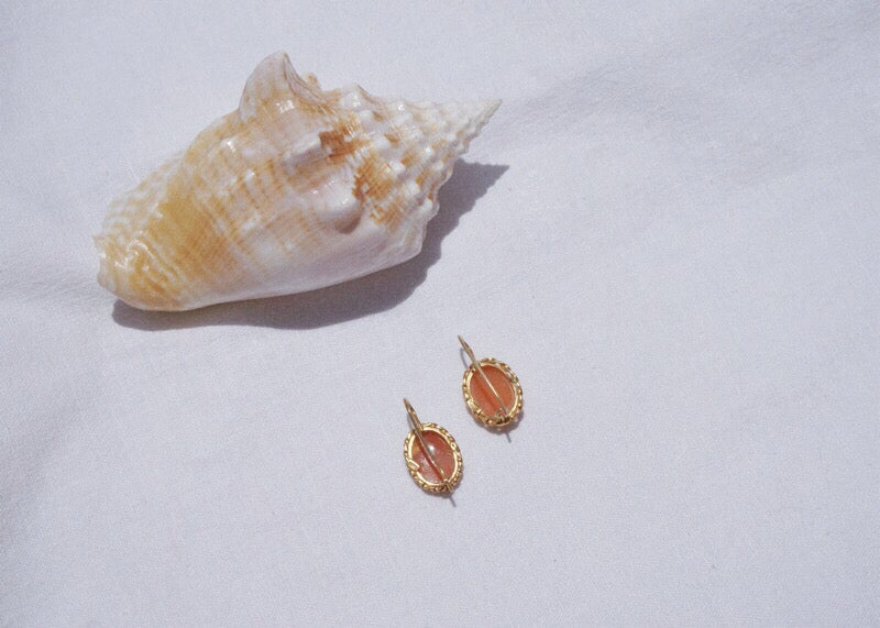 24k Gold Plated Shell Cameo Hook Earrings