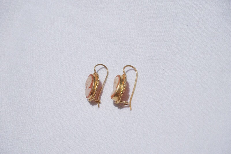 24k Gold Plated Shell Cameo Hook Earrings