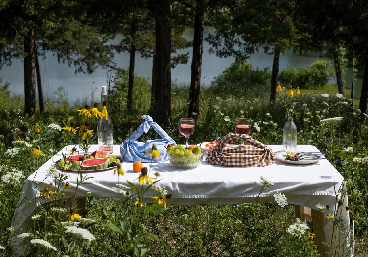 Sky Gingham Knot Bag